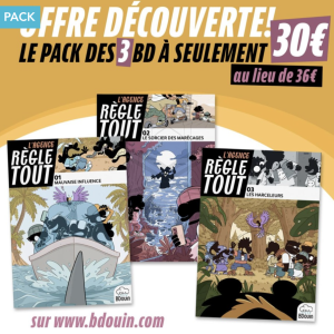 Pack 3 BD Agence Règle Tout : influenceurs, sorcellerie et harcèlement scolaire.